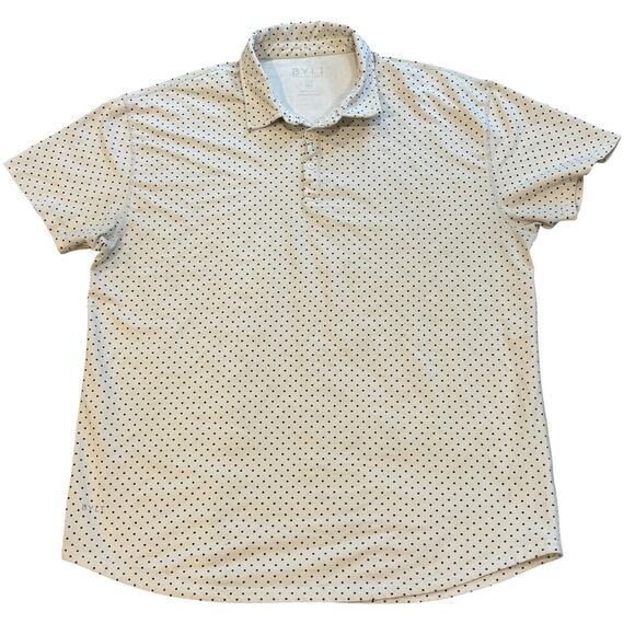 BYLT Basics Other - BYLT Drop Cut Lux Polo Men’s XXL Cream Navy Polka Dot Short Sleeve Cotton Blend